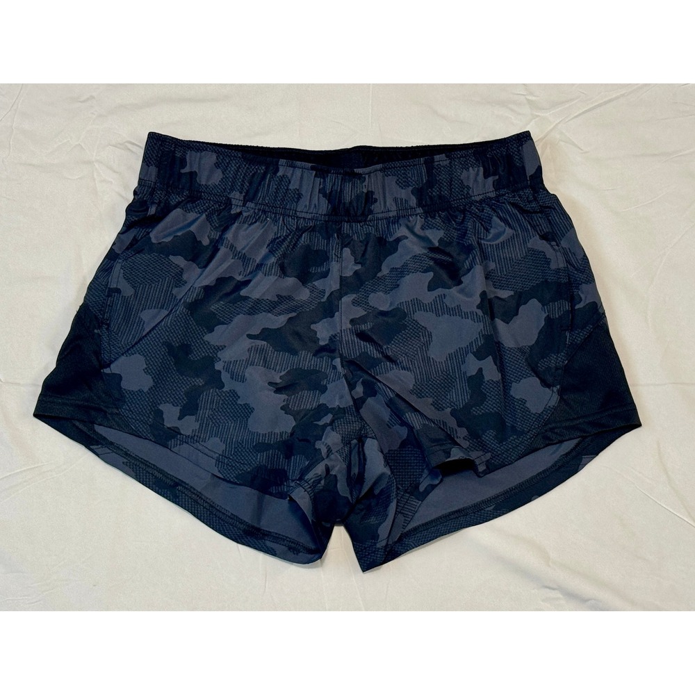 Athletic Works Womens XS Camo Running Shorts Black & Blue Mesh Zipper Pocket